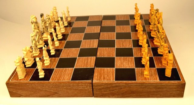 *Chinese Ivory Chess Pieces W/ Chess Board: Contact our recommended 3rd party for profit shipper Pak Mail at (260) 637-4809 for shipping quote PRIOR to bidding. Scheerer WILL NOT ship this item under any circumstances, no exceptions. Wooden sto