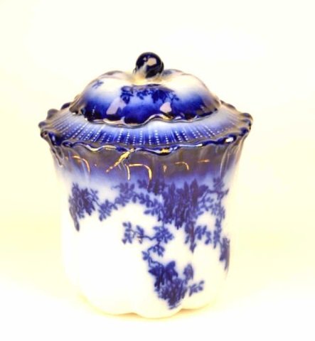 Flow Blue China Biscuit Jar: FREE SHIPPING ON THIS LOT(continental US only, international bidders contact Pak Mail for shipping quote), buyer to pay $8.99 flat fee for handling, packaging and insurance on EACH INDIVIDUAL LOT (no