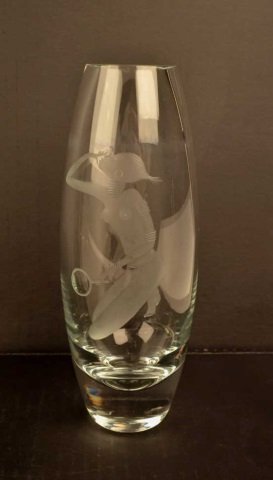 Holmegaard Signed Etched Crystal Tapered Vase: FREE SHIPPING ON THIS LOT(continental US only, international bidders contact Pak Mail for shipping quote), buyer to pay $8.99 flat fee for handling, packaging and insurance on EACH INDIVIDUAL LOT (no 