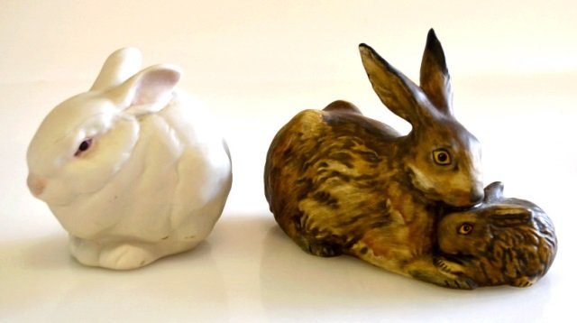 (2) Porcelain Bunny Figurines- Cybis & Goebel: FREE SHIPPING ON THIS LOT(continental US only, international bidders contact Pak Mail for shipping quote), buyer to pay $8.99 flat fee for handling, packaging and insurance on EACH INDIVIDUAL LOT (no 