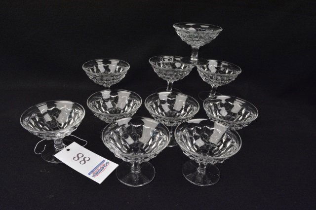 *(10) Fostoria Cube Pattern Sherberts: Contact our recommended 3rd party for profit shipper Pak Mail at (260) 637-4809 for shipping quote PRIOR to bidding. Scheerer WILL NOT ship this item under any circumstances, no exceptions. (10) Fosto