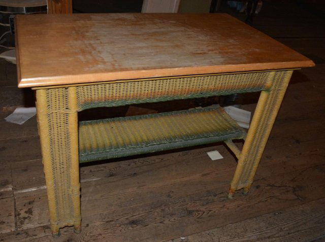 *Vintage Painted Wicker Library Table W/ Wood Top (1 of 5)