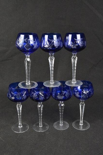 *(7) Bohemian Cobolt Cut To Clear Steamware: Contact our recommended 3rd party for profit shipper Pak Mail at (260) 637-4809 for shipping quote PRIOR to bidding. Scheerer WILL NOT ship this item under any circumstances, no exceptions. (7) Bohemi