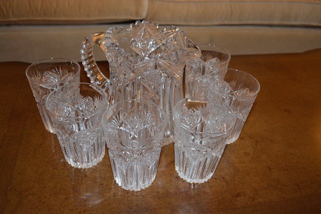 *Hoare & Co Signed Corning Cut-Glass Pitcher & Tumblers (1 of 6)