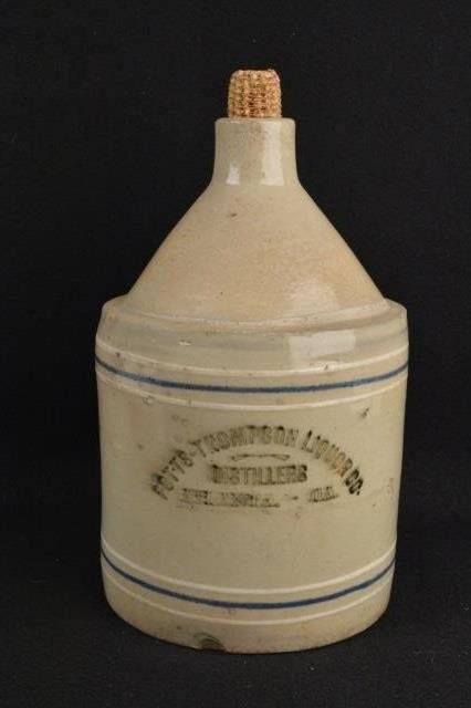 Potts-Thompson Liquor Co Stoneware Advertising Jug: Continental USA buyer to pay $19.99 flat fee for shipping, handling, packaging and insurance on EACH INDIVIDUAL LOT (international bidders contact Pak Mail for shipping quote). NO COMBINED SHIPPING, N