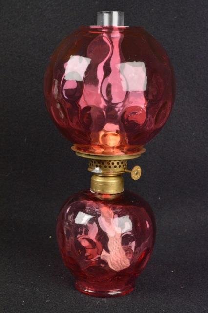 Cranberry Thumbprint W/ Shade Miniature Oil Lamp (1 of 4)