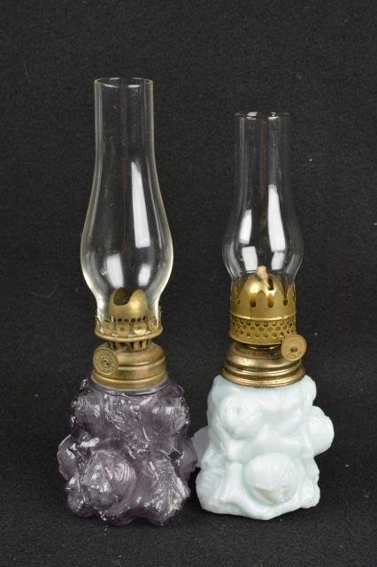 *(2) Pressed Rose Design Miniature Oil Lamps (1 of 5)