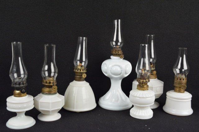 *(7) Vintage Miniature Milk Glass Oil Lamps (1 of 5)