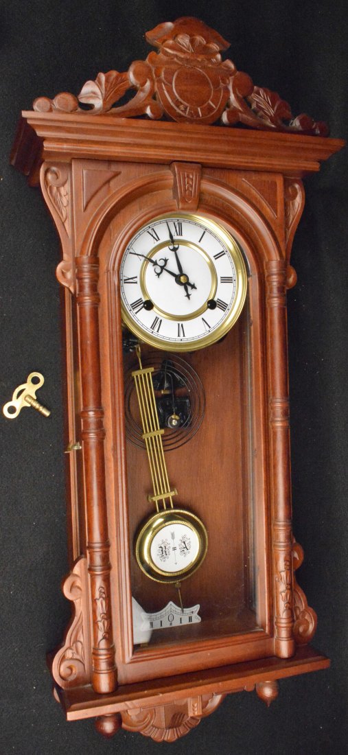 *German RA Pendulum Wall Clock W/ Key WORKS!