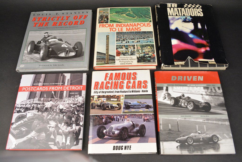 *(6) Hard Cover Racing Books: Strictly Off The Road by Louis T. Stanley; From Indianapolis to Le Mans; The New Matadors; Postcards From Detroit; Famous Racing Cars: Fifty of the greatest, from Panhard to Williams-Honda; Driven: Th