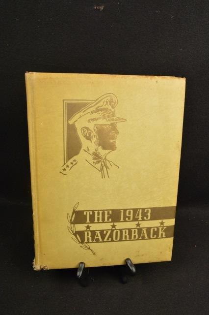 The 1943 Razorback University of Arkansas Yearbook: The 1943 Razorback, University of Arkansas, Yearbook dedicated to General Douglas A. MacArthur. Contact our recommended 3rd party "for profit" shipper Pak Mail at (260) 637-4809 or Pakmail419@yahoo.co
