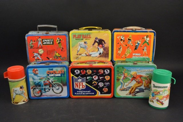 (6) 1960's-70's Children's Metal Sport Lunch Boxes (1 of 6)