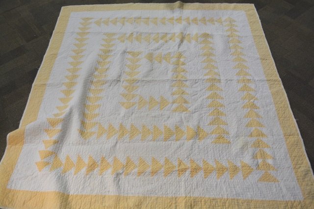 Hand Made Cream & Yellow Quilt, Geometrical Design (1 of 4)