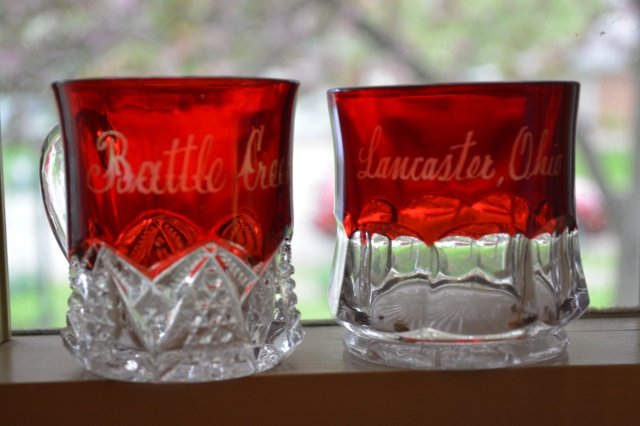 Ruby Flash Michigan & Ohio Souvenir Glass (1 of 1)