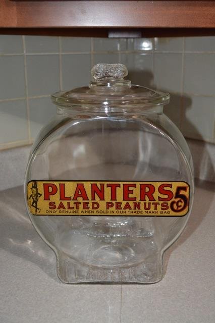 Large Planters 5 Cent Counter Display Jar W/ Lid (1 of 6)