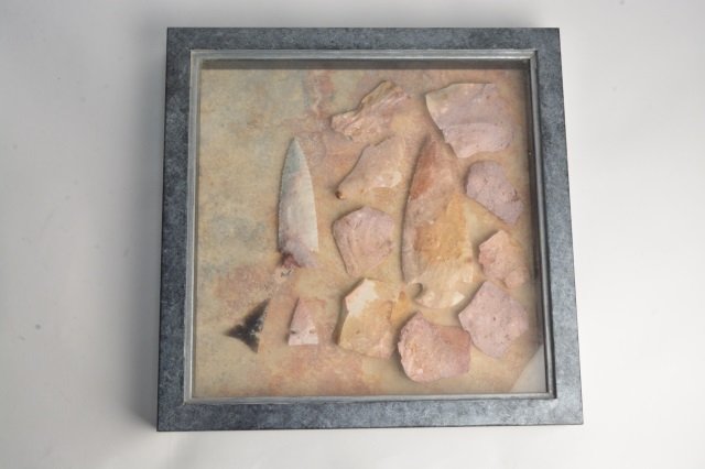Indian Arrowheads in Display Case (1 of 2)