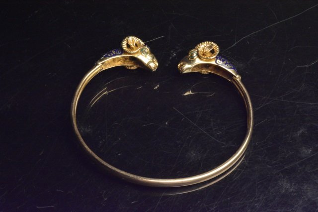 14K Yellow Gold Enameled Ram's Head Cuff Bracelet (1 of 5)