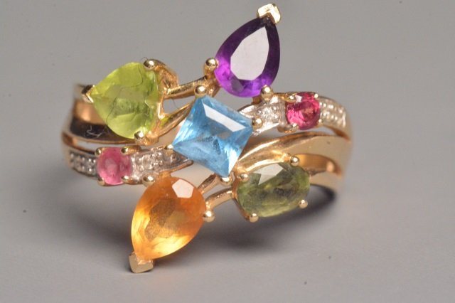 14K Yellow Gold Ring W/ Gemstones (1 of 4)
