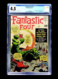 Fantastic Four #1 (MC, 1961) CGC 4.5: Fantastic Four #1 (Marvel Comics, pub. 11/61), CGC 4.5, off-white to white pages. Origin & 1st appearance of the Fantastic Four (Marvel's 1st super-hero team) & the Mole Man. Stan Lee story. Jack Kirb