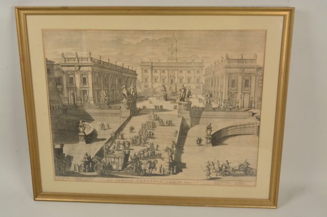 Domenico de Rossi Capitoline Hill Framed Art: Domenico de Rossi (Italian). View of the Capitoline Hill, Rome, once the center of Rome's political and religous activity. (Frame measures 32" L x 25" H. Print measures 25.5" L x 19.25" H. Contact our