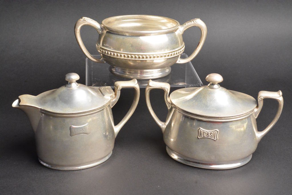 1900's N.C. & St. L RR Soldered Silver Creamer & Sugar (1 of 8)