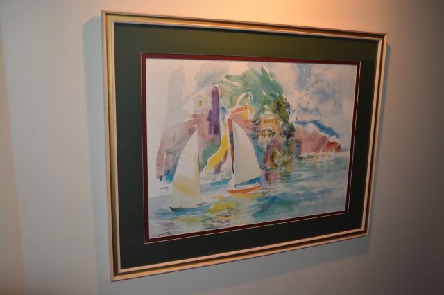 Sailboat Watercolor Art Print Framed & Matted (1 of 2)
