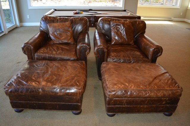 Pair of Leather Chairs w/ Ottomans (1 of 5)