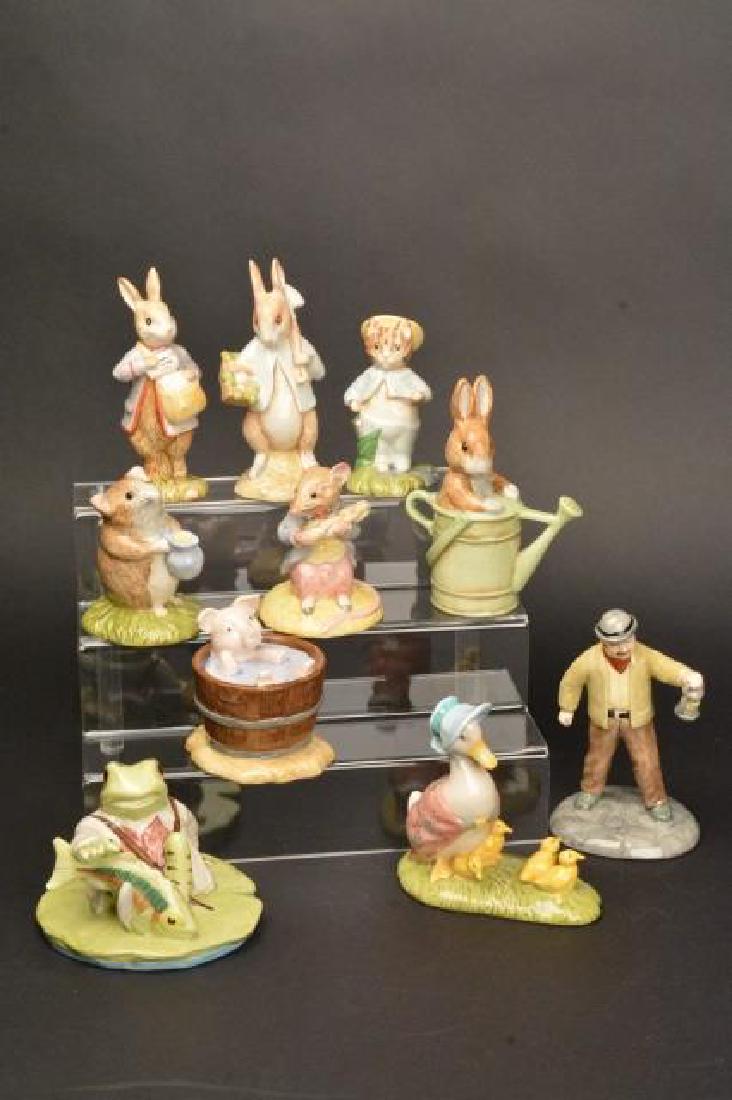 (10) Beswick Royal Doulton Beatrix Potters Figures: (10) Beswick Royal Doulton, made in England Beatrix Potter's figurines. Peter in the Watering Can, Jemima and Her Ducklings, Yock Yock in the Tub, Timmy Willie Fetching Milk, Jeremy Fisher Catches a F