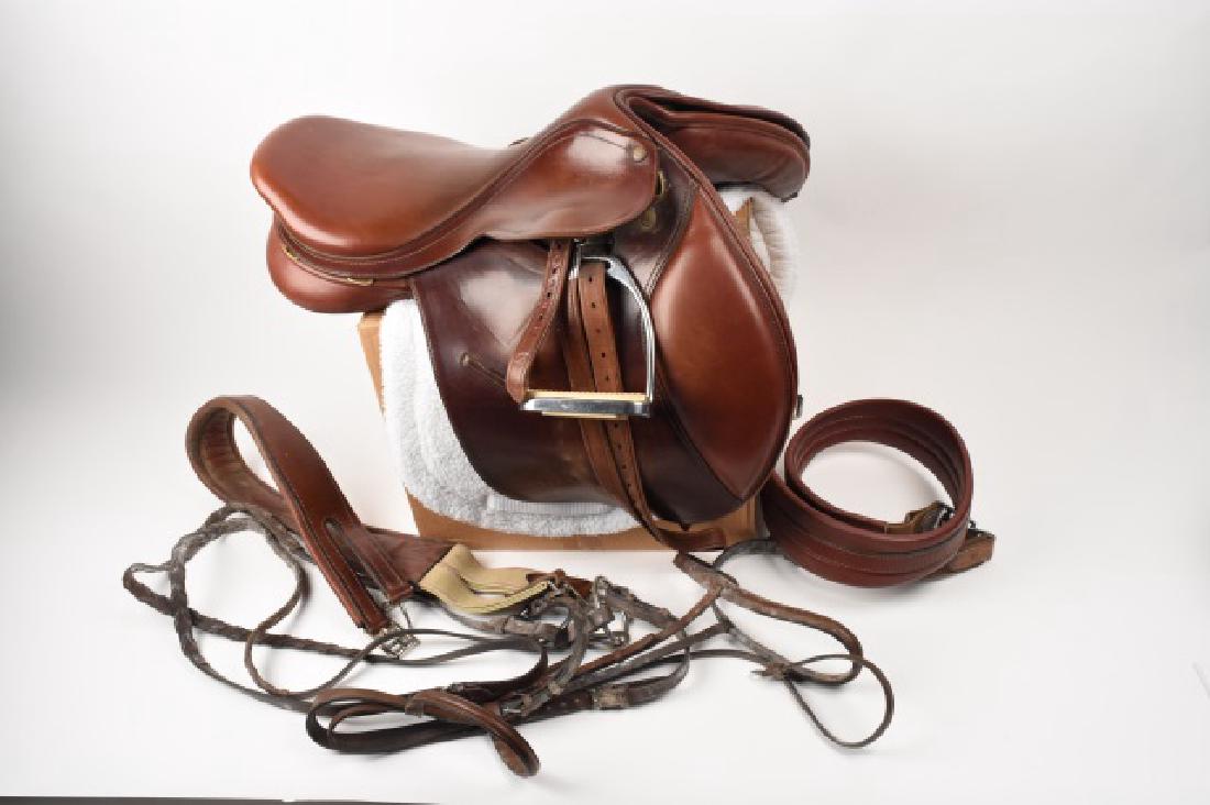 Bates Austrailia Saddle, Girth, & Bridle: Bates Austraila sadle with Korsteel 4-1/2" stirrups. Dover Saddlery nylon bags for saddle and horse girth. Bates Cair Panel fleece saddle cover. Comes with easy clean gullet system. Perri's leather gi