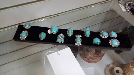 12 Turquoise Rings: Misc sizes