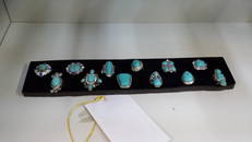 Rack of 12 Turquoise Rings Misc Sizes