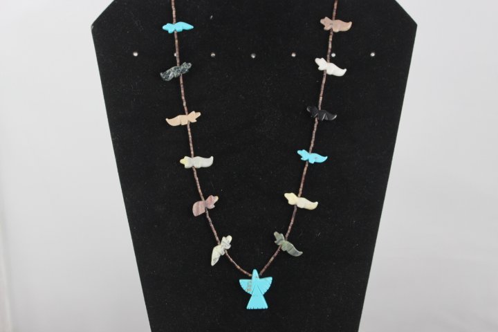Fettish Necklace with Coyotes Eagle Pendant: Misc stones turquoise etc