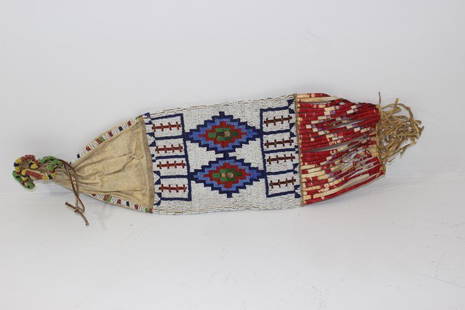 Native American Hand Sewn Tobacco Pouch: beieved to be early 1900 approx 24" x 7"