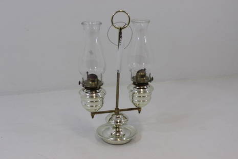 Double Kerosene Lamp: approx 19 1/2" x 11"x 5" deep