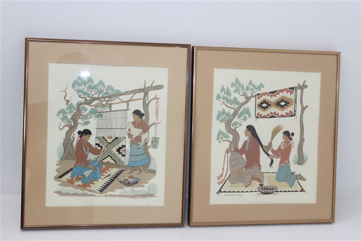 2 Framed Harrison Begay Prints: One of Americas outstanding contemporary Indian Painters, born 1917 near White Cone Trading Post in Arizona_x000D_, approx 13 1/2" x 15 1/2"