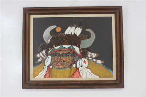 Framed Original Red Star Painting: Indian Man Signed by Kevin Red Star, Kevin RedStar is 1 of the top 3 Native American Artist of his time, this painting was authenticated by Kevin Redstar daughter. approx 26" x 20"