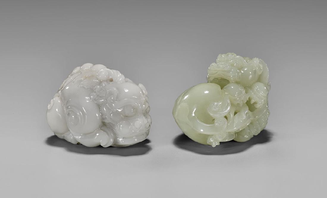 TWO CARVED JADE LION TOGGLES (1 of 2)