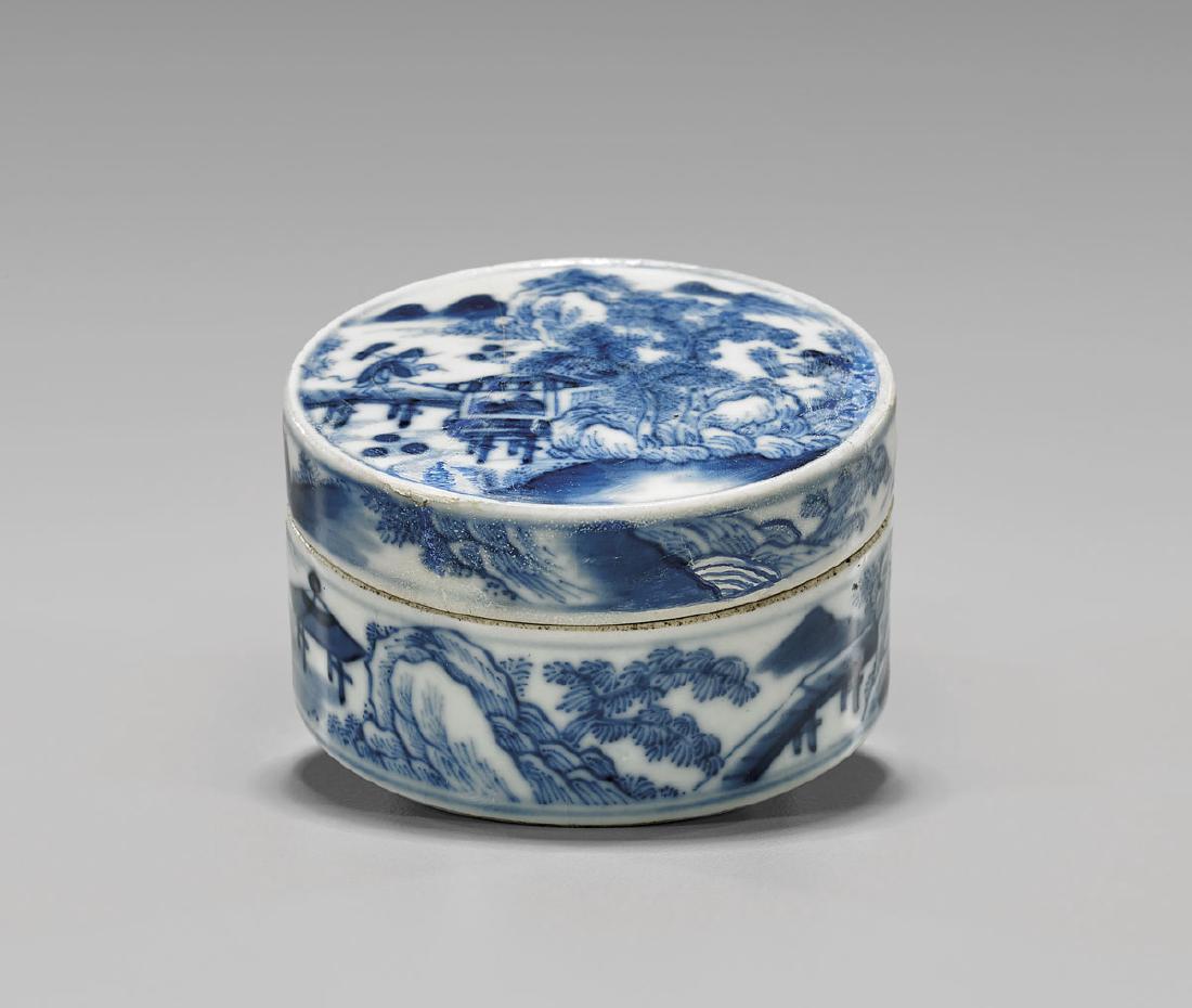 ANTIQUE BLUE & WHITE PORCELAIN COVERED BOX (1 of 2)