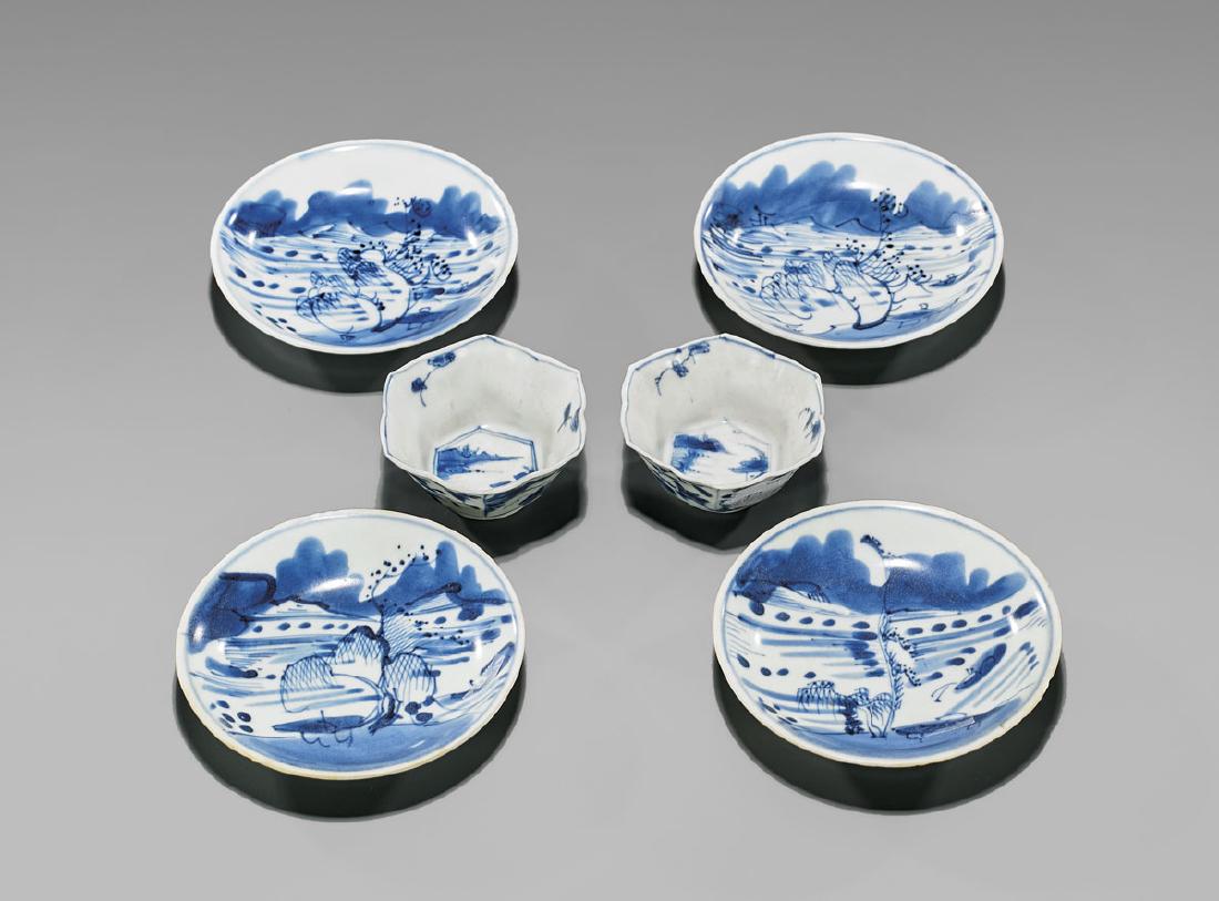 SIX ANTIQUE BLUE & WHITE SHIPWRECK PORCELAINS: Saucers (1 of 2)