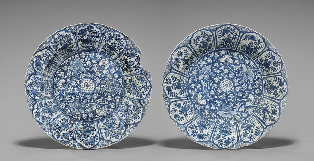 PAIR ANTIQUE BLUE & WHITE SHIPWRECK PORCELAIN CHARGERS (1 of 2)