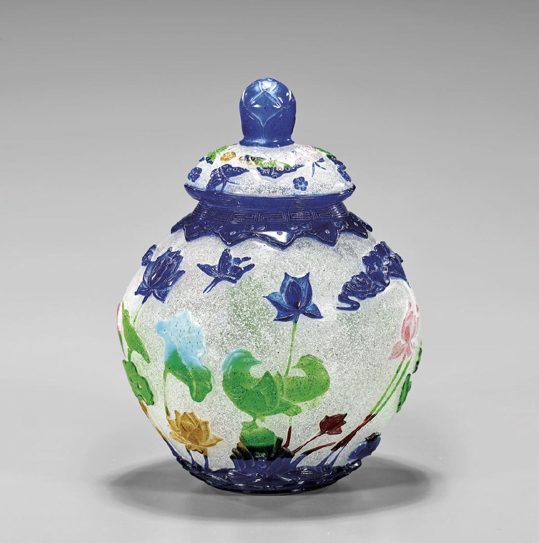 MULTICOLOR OVERLAY GLASS COVERED JAR (1 of 4)