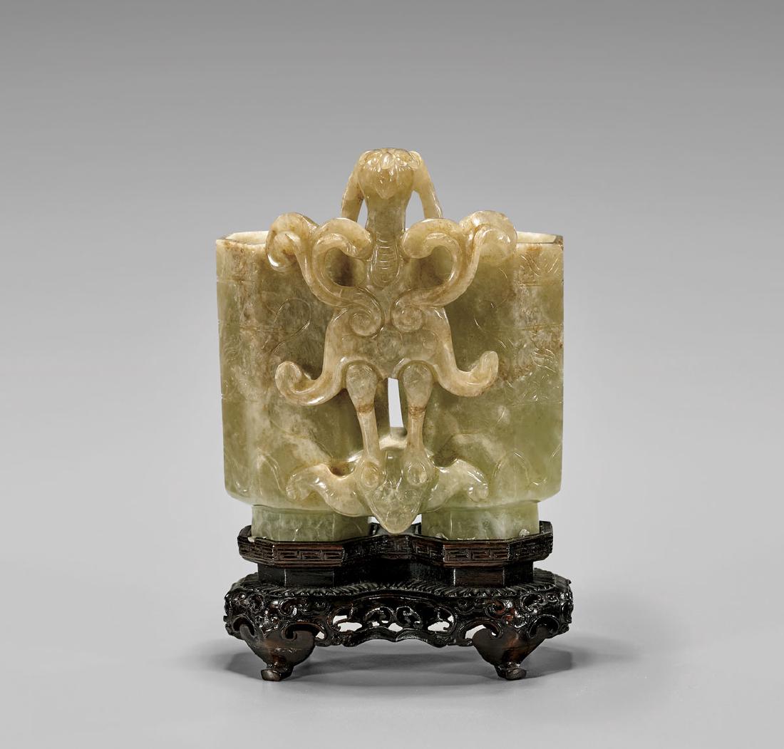ANTIQUE MOTTLED YELLOW JADE DOUBLE-VASE (1 of 2)
