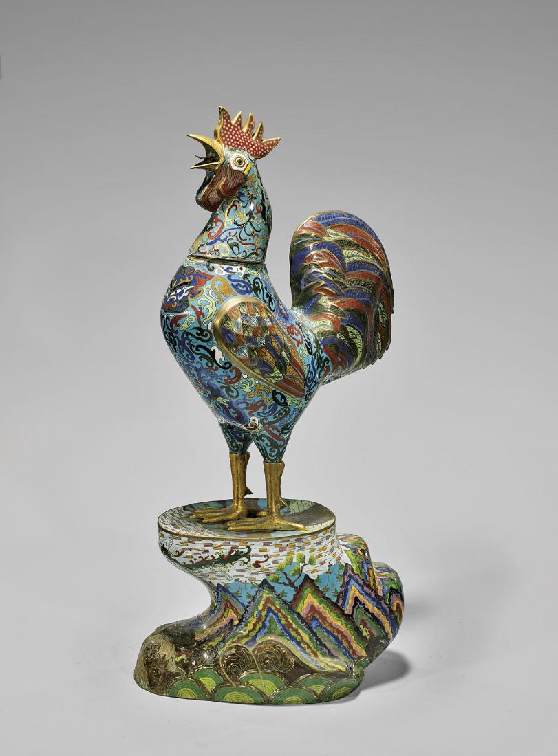 LARGE CHINESE CLOISONNÉ ENAMEL ROOSTER (1 of 2)