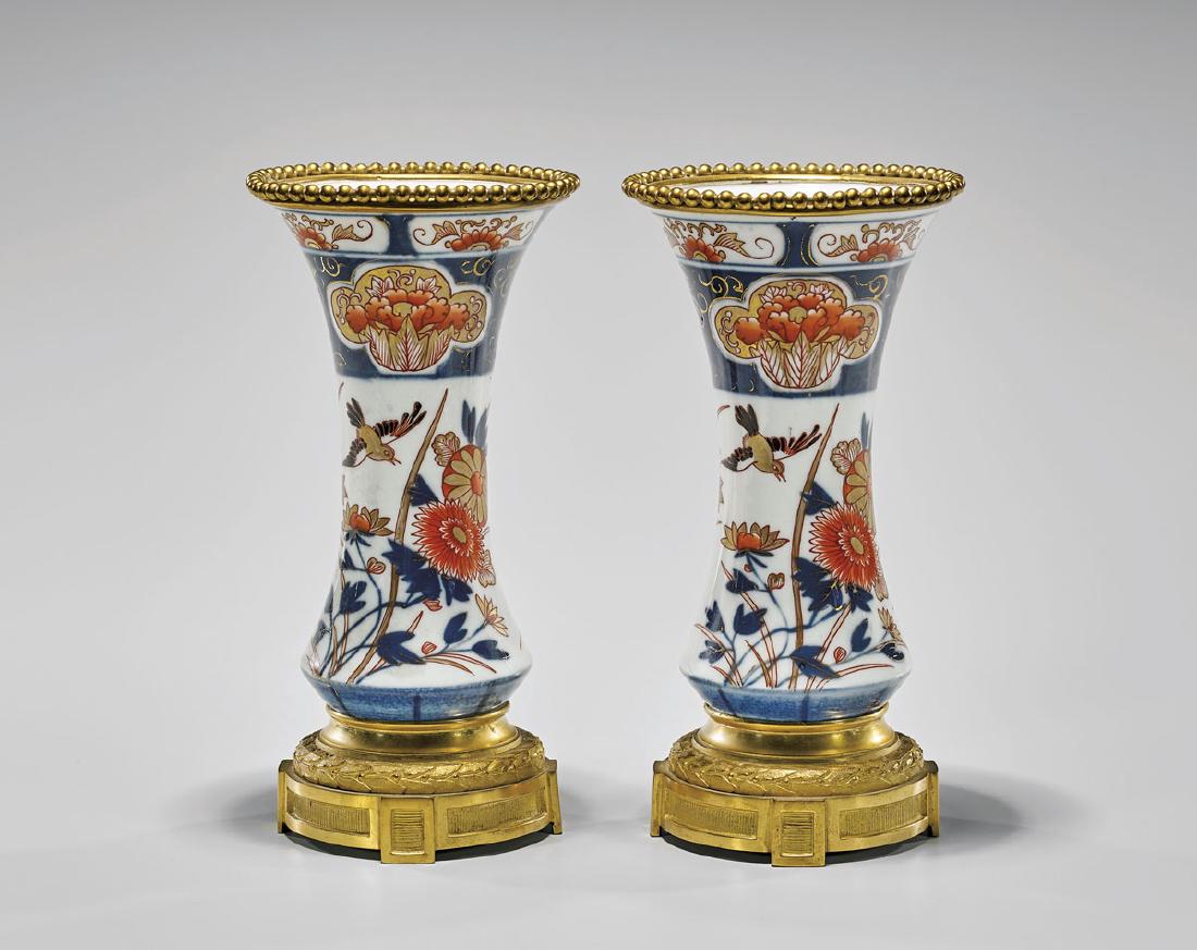 PAIR ANTIQUE ORMOLU MOUNTED JAPANESE IMARI VASES (1 of 2)