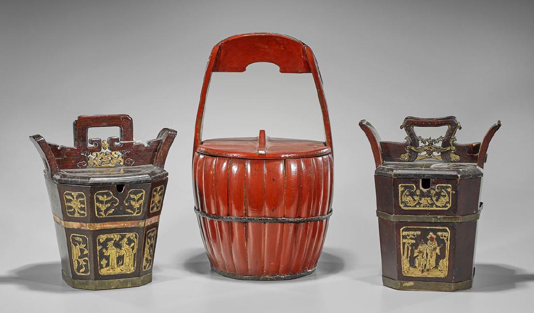 Three Old Chinese Lacquered Wood Buckets (1 of 1)