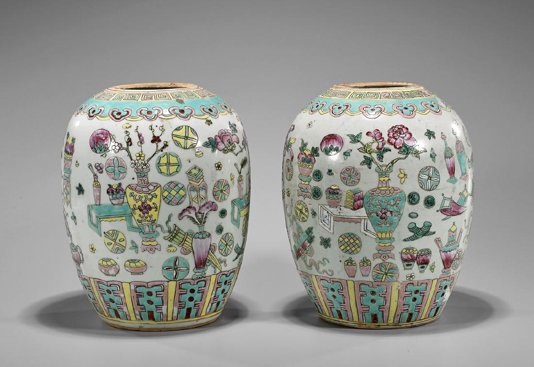 Pair Antique Famille Rose Enameled Jars (1 of 2)