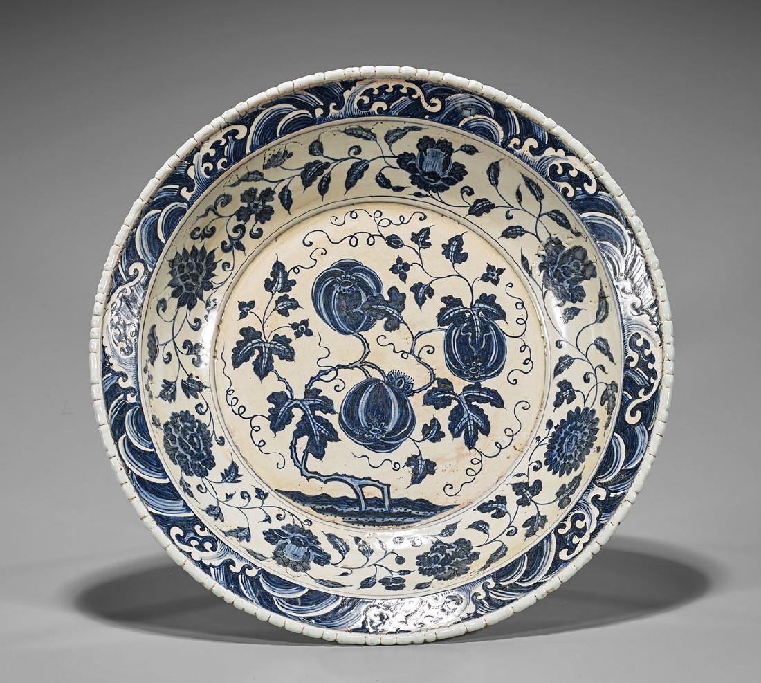 Ming-Style Blue & White Porcelain Basin (1 of 2)