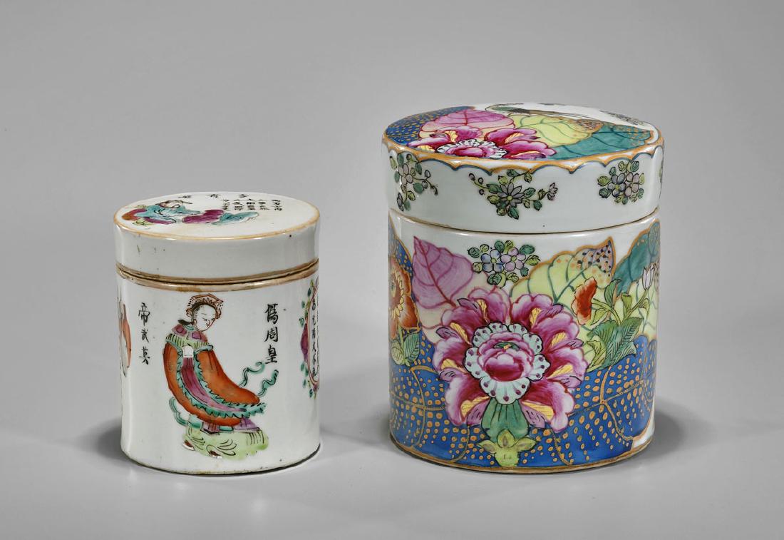 Two Old Famille Rose Porcelain Tea Caddies (1 of 3)