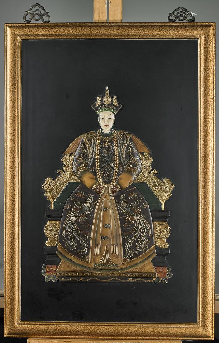 Pair Chinese Applique Portraits: Emperor & Empress (1 of 2)