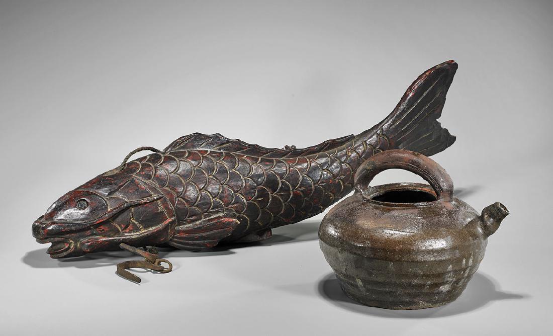 Two Antique Chinese Items: Vessel & Kettle Hook (1 of 1)